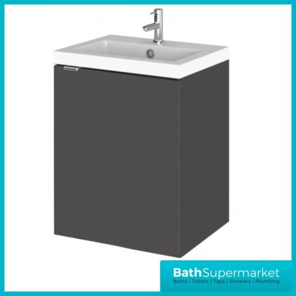 Hudson Reed Fusion Gloss Grey Wall Hung Centre Tap Hole Basin Unit 400mm