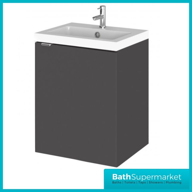 Hudson Reed Fusion Gloss Grey Wall Hung Centre Tap Hole Basin Unit 400mm