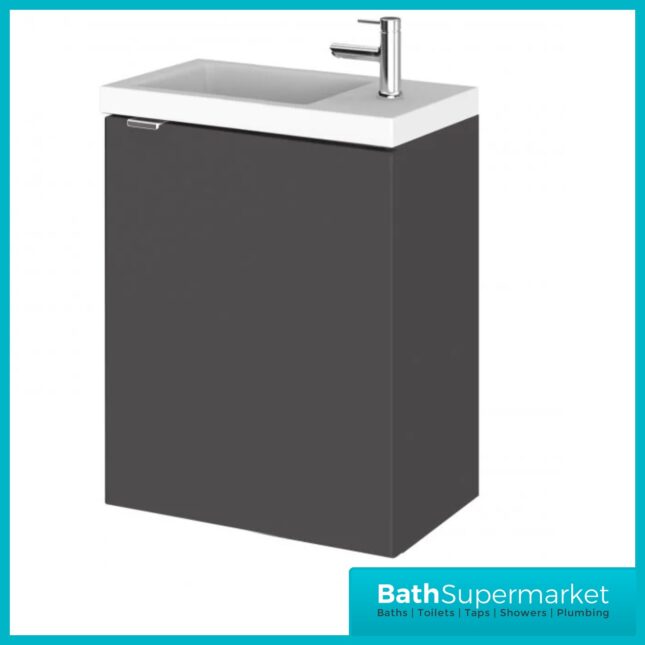 Hudson Reed Fusion Gloss Grey Wall Hung Compact Vanity Basin Unit 400mm