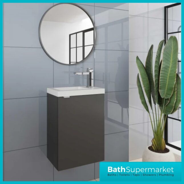 Hudson Reed Fusion Gloss Grey Wall Hung Compact Vanity Basin Unit 400mm