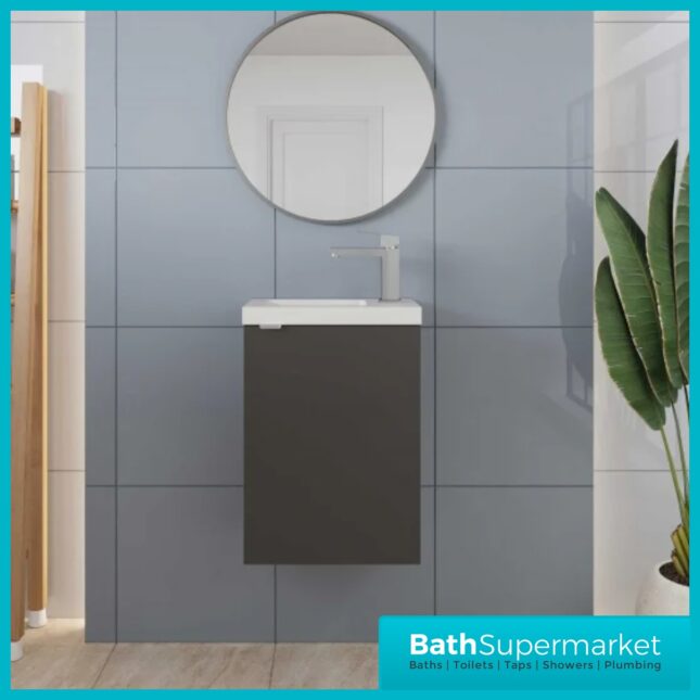 Hudson Reed Fusion Gloss Grey Wall Hung Compact Vanity Basin Unit 400mm