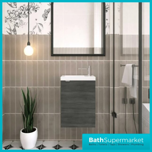 Hudson Reed Fusion Anthracite Woodgrain Wall Hung Compact Vanity Basin Unit 400mm
