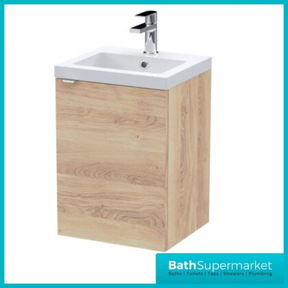 Hudson Reed Fusion Bleached Oak Wall Hung Centre Tap Hole Basin Unit 400mm