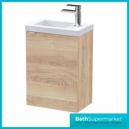 Hudson Reed Fusion Bleached Oak Wall Hung Compact Vanity Basin Unit 400mm
