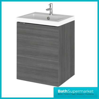 Hudson Reed Fusion Anthracite Woodgrain Wall Hung Centre Tap Hole Basin Unit 400mm