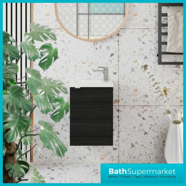 Hudson Reed Fusion Charcoal Black Wall Hung Compact Vanity Basin Unit 400mm