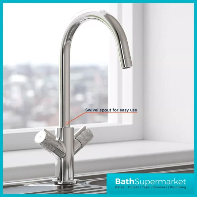 Bristan Fern Chrome Easyfit Swan Neck Swivel Spout Twin Lever Kitchen Mixer Tap