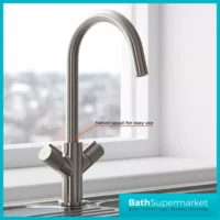 Bristan Fern Stainless Steel Easyfit Swan Neck Swivel Spout Twin Lever Kitchen Mixer Tap