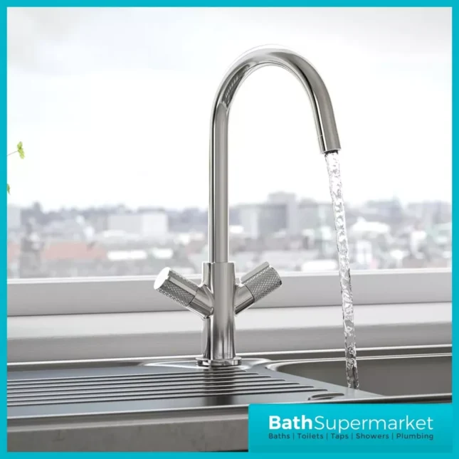 Bristan Fern Chrome Easyfit Swan Neck Swivel Spout Twin Lever Kitchen Mixer Tap