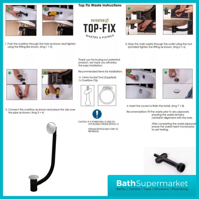 Ellsi Chrome Round Click-Clack Bath Waste Top-Fix With Overflow Waste