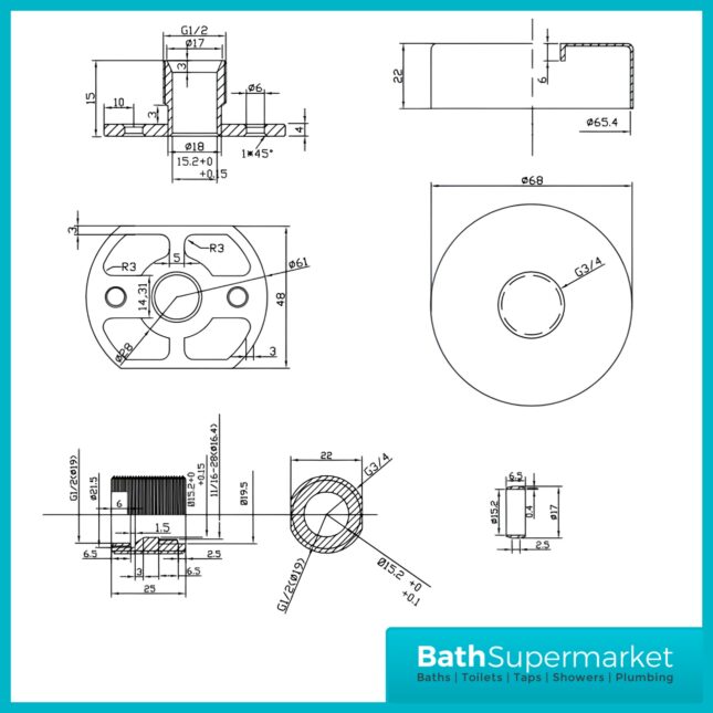 Highlife Bathrooms Round Matt Black Fast Fixing Shower Brackets Kit