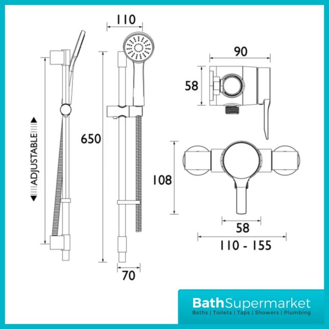 Bristan Onza Matt Black Thermostatic Exposed Valve Mixer Shower Kit