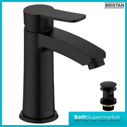 Bristan Appeal Matt Black Eco Start Mono Basin Mixer Tap With Clicker Waste