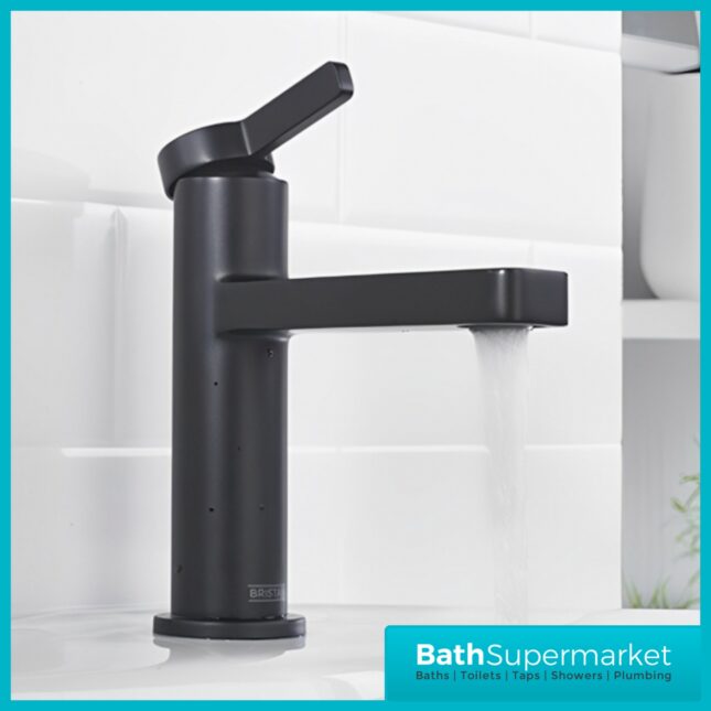 Bristan Elevar Matt Black Mono Basin Mixer Tap With Clicker Waste