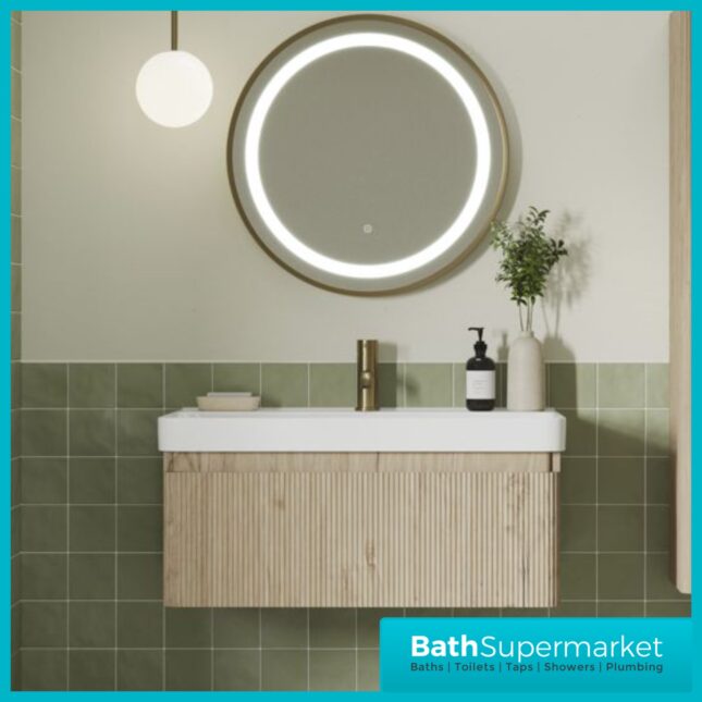 AquaVolere Kasai Textura Oak Fluted Wall Hung 1 Drawer Basin Unit 805mm