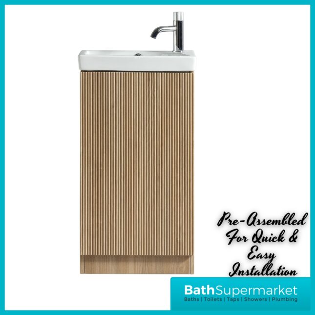 Tailored Fluted Oak Mini Compact Cloakroom Floor Standing Vanity Basin Unit 460mm