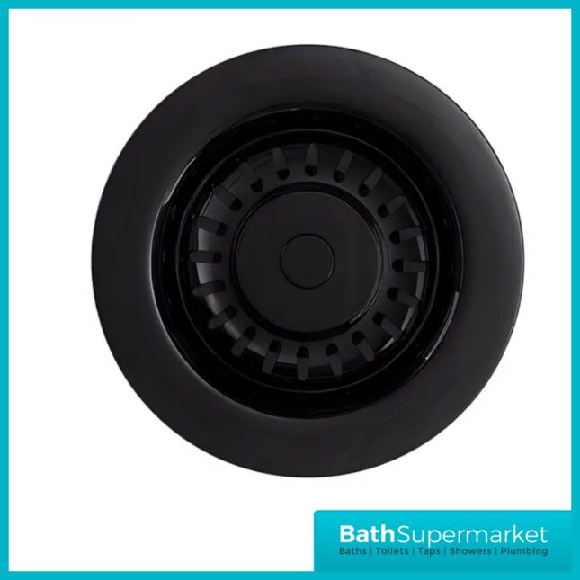 Ellsi Matt Black Kitchen Sink Basket Strainer Waste Top-Fix 90mm With Overflow