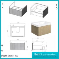 AquaVolere Kasai Textura Oak Fluted Wall Hung 1 Drawer Basin Unit 805mm