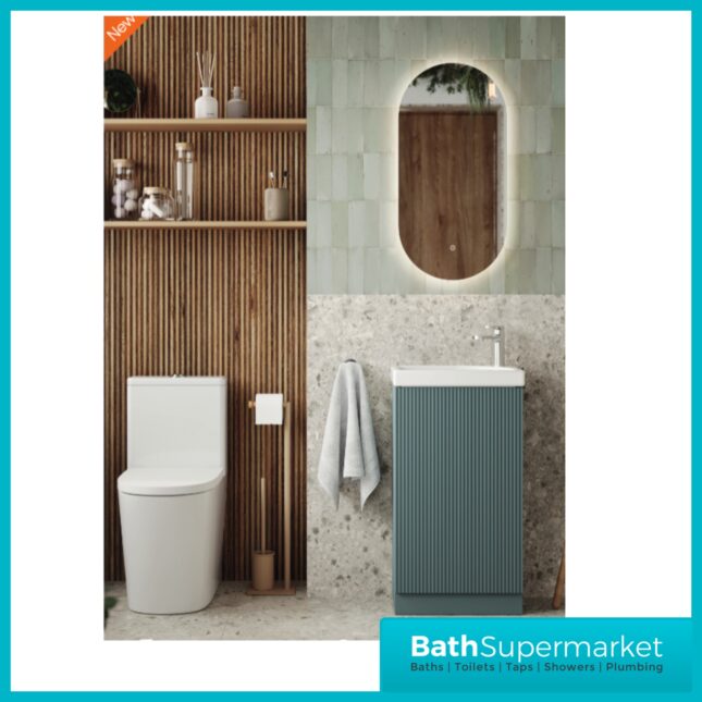 Tailored Fluted Sage Mini Compact Cloakroom Floor Standing Vanity Basin Unit 460mm