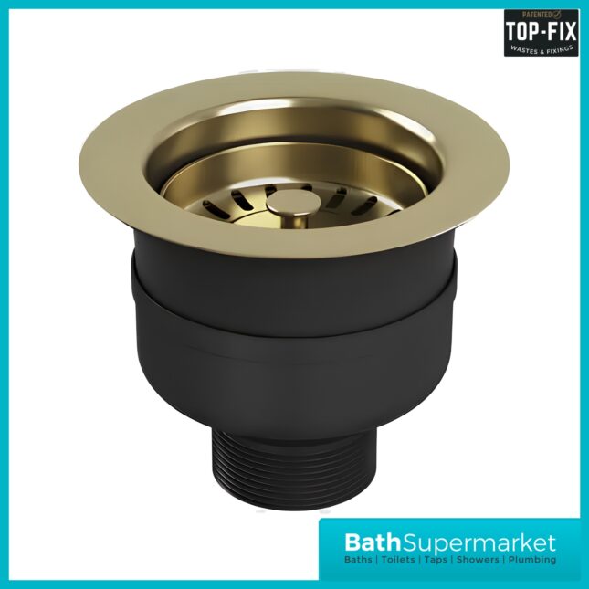 Ellsi Brushed Brass Kitchen Sink Waste Basket Strainer Top-Fix 90mm