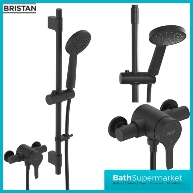 Bristan Onza Matt Black Thermostatic Exposed Valve Mixer Shower Kit