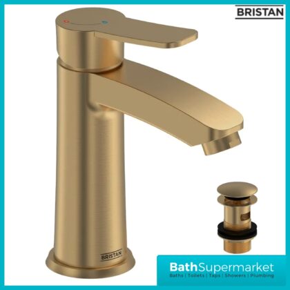 Bristan Appeal Brushed Brass Eco Start Mono Basin Mixer Tap With Clicker Waste