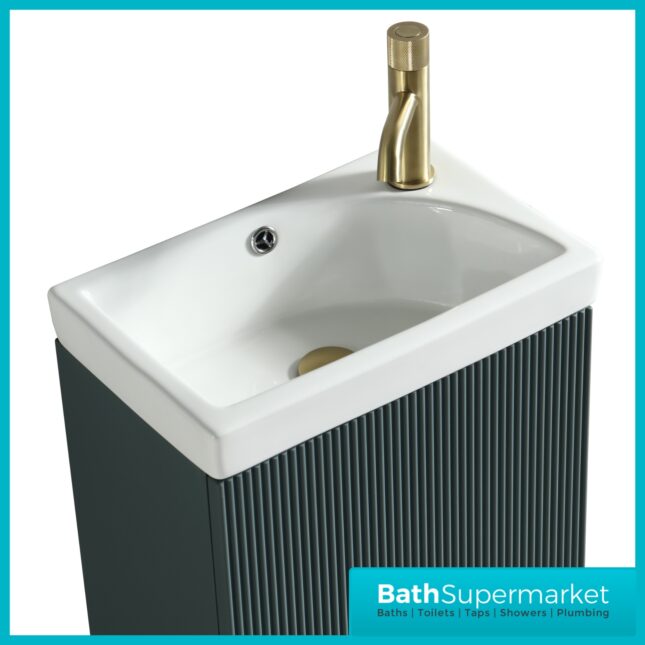 Tailored Fluted Sage Mini Compact Cloakroom Floor Standing Vanity Basin Unit 460mm