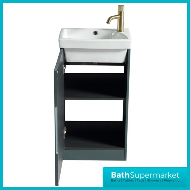 Tailored Fluted Sage Mini Compact Cloakroom Floor Standing Vanity Basin Unit 460mm