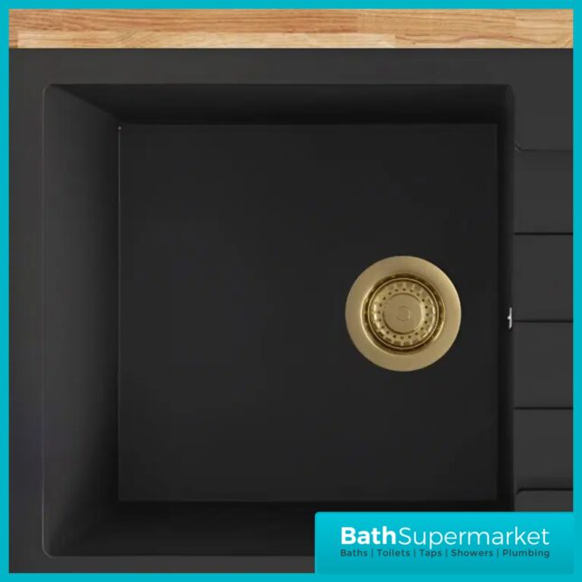 Ellsi Brushed Brass Kitchen Sink Basket Strainer Waste Top-Fix 90mm With Overflow