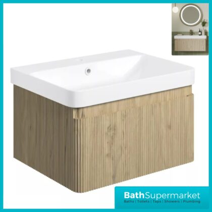 AquaVolere Kasai Textura Oak Fluted Wall Hung 1 Drawer Basin Unit 605mm