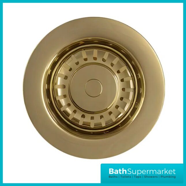 Ellsi Brushed Brass Kitchen Sink Basket Strainer Waste Top-Fix 90mm With Overflow