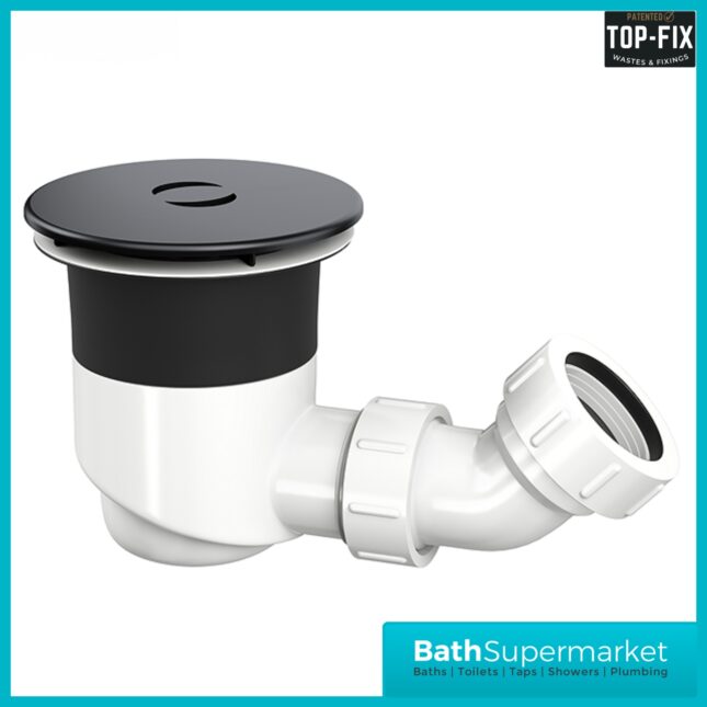 Ellsi Matt Black Round Fast Flow Shower Tray Waste With Elbow Top-Fix