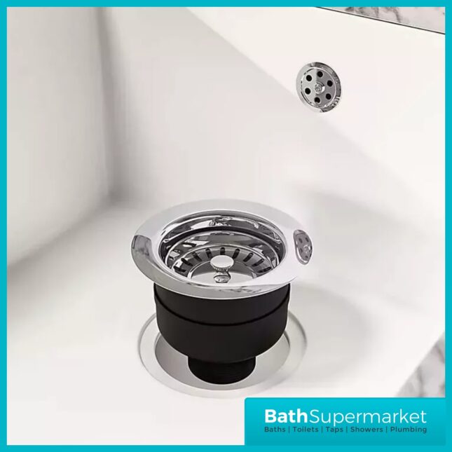 Ellsi Chrome Kitchen Sink Waste Basket Strainer Top-Fix 90mm