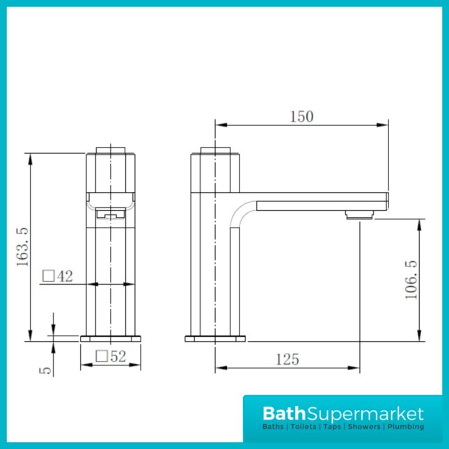 Tailored AquaSquare PressFlow Brushed Brass Push Button Basin Mixer Tap