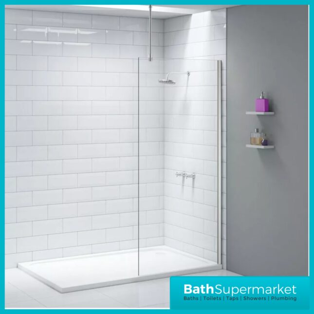 Merlyn Chrome 8mm Wetroom Clear Glass Screen Shower Panel & Accessories Pack