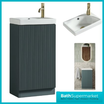 Tailored Fluted Sage Mini Compact Cloakroom Floor Standing Vanity Basin Unit 460mm