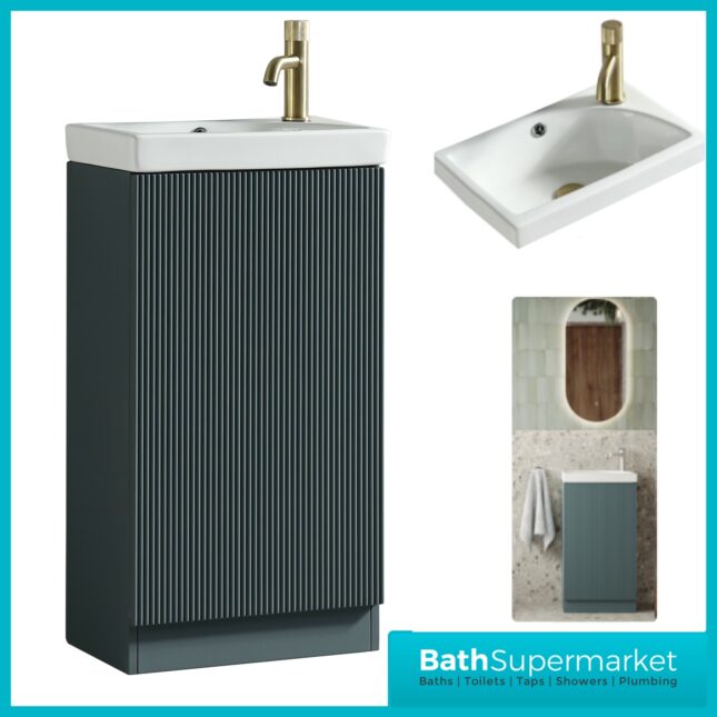 Tailored Fluted Sage Mini Compact Cloakroom Floor Standing Vanity Basin Unit 460mm