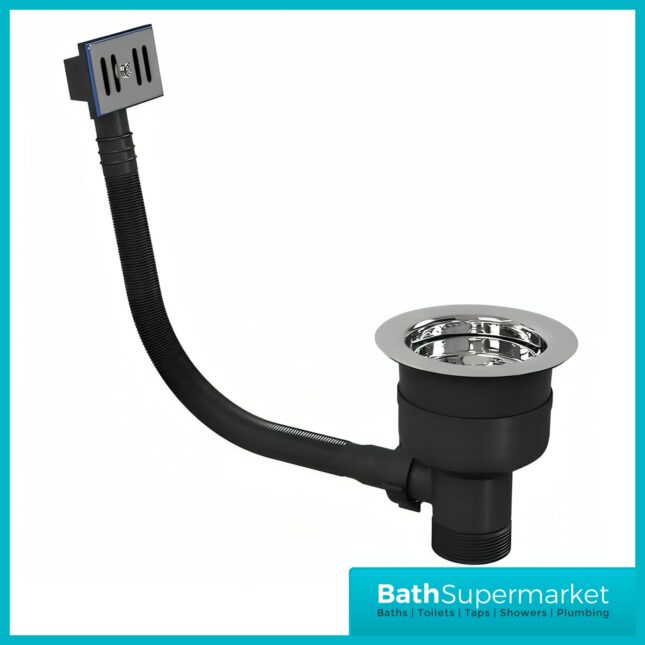 Ellsi Chrome Kitchen Sink Basket Strainer Waste Top-Fix 90mm With Overflow