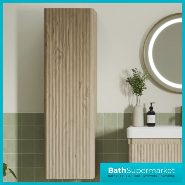 AquaVolere Kasai Textura Oak Fluted Wall Hung 1 Door Tall Storage Unit 350mm