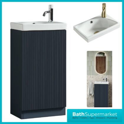 Tailored Fluted Midnight Shadow Cloakroom Floor Standing Vanity Basin Unit 460mm