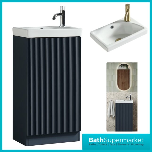 Tailored Fluted Midnight Shadow Cloakroom Floor Standing Vanity Basin Unit 460mm