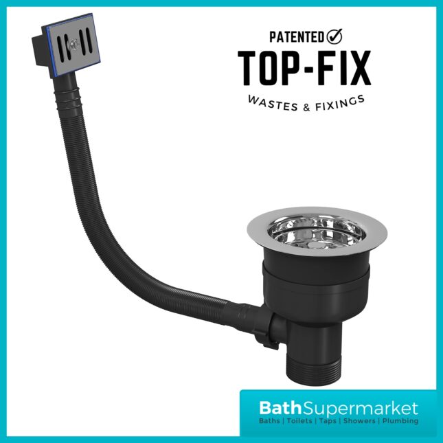 Ellsi Chrome Kitchen Sink Basket Strainer Waste Top-Fix 90mm With Overflow