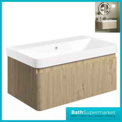 AquaVolere Kasai Textura Oak Fluted Wall Hung 1 Drawer Basin Unit 805mm
