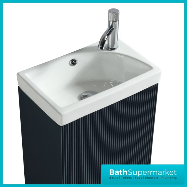 Tailored Fluted Midnight Shadow Cloakroom Floor Standing Vanity Basin Unit 460mm