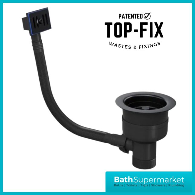 Ellsi Matt Black Kitchen Sink Basket Strainer Waste Top-Fix 90mm With Overflow