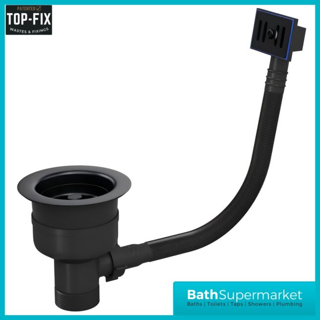 Ellsi Matt Black Kitchen Sink Basket Strainer Waste Top-Fix 90mm With Overflow