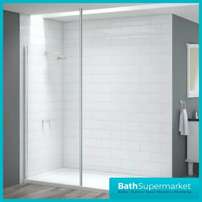 Merlyn Chrome 8mm Wetroom Clear Glass Screen Shower Panel & Accessories Pack