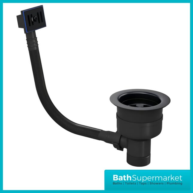 Ellsi Matt Black Kitchen Sink Basket Strainer Waste Top-Fix 90mm With Overflow