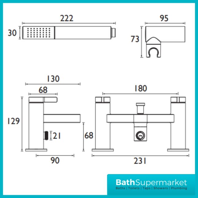 Bristan Elevar Matt Black Bath Shower Mixer Tap Kit & Wall Bracket