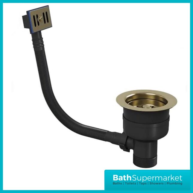 Ellsi Brushed Brass Kitchen Sink Basket Strainer Waste Top-Fix 90mm With Overflow